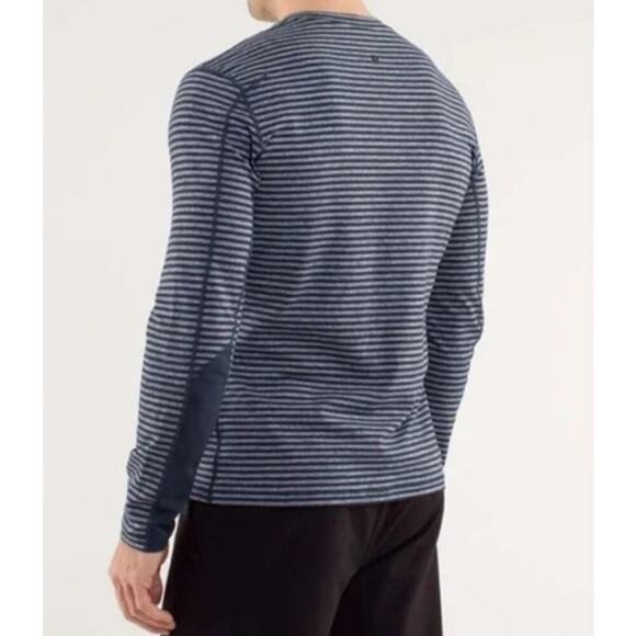 Lululemon Men’s Speed long sleeve stripe Heather black iris blue v-neck Large - Picture 2 of 8
